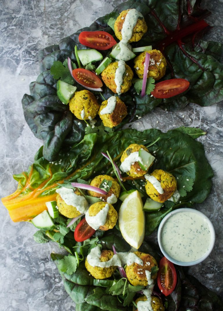 Turmeric Baked Falafel with Herbs.