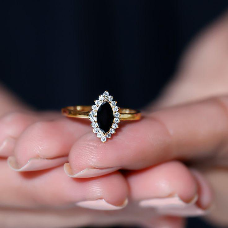 Perfect Marquise Cut Black Diamond Ring